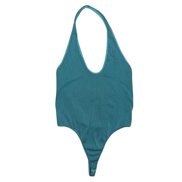 Wild Fable Seamless Ribbed Halter Bodysuit Teal Green Size Large - Picture 3 of 11